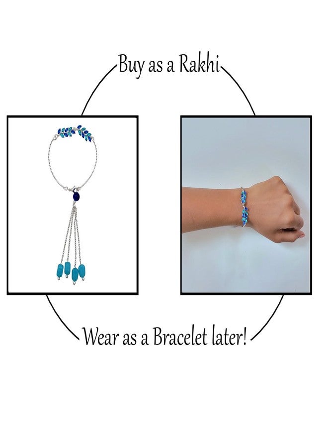 Mahi Light and Dark Blue Leafy Shape Crystals Lumba and Brother Rakhi Set for Bhaiya and Bhabhi (RCOL1105521RBlu) - Image 4