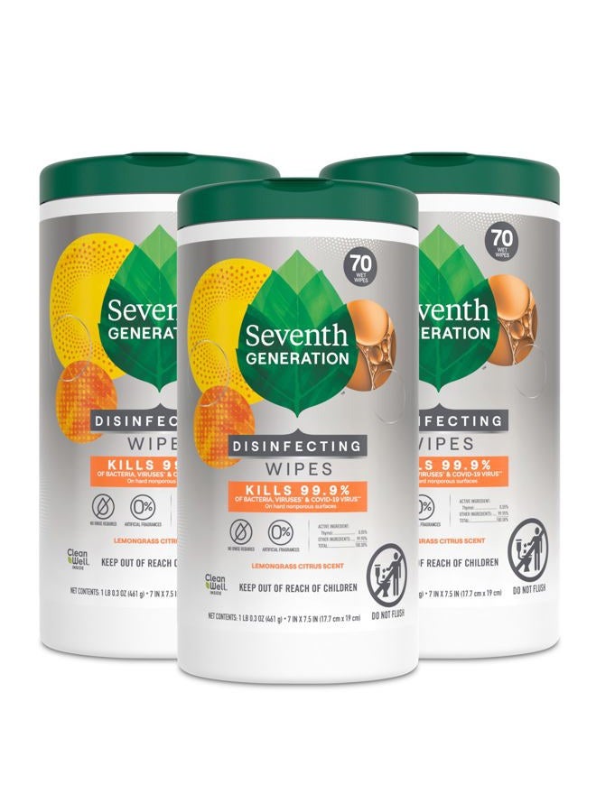 Seventh Generation Disinfecting -Surface Wipes, Lemongrass Citrus, 70 Count, Pack Of 3 (Packaging May Vary) - Image 1