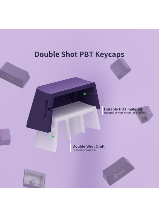 كوفوز أغطية مفاتيح PBT - أغطية مفاتيح أرجوانية متدرجة المفاتيح، أغطية مفاتيح بطباعة جانبية، أغطية مفاتيح لامعة من خلال أغطية المفاتيح، مجموعة أغطية مفاتيح مخصصة من PBT مزدوجة اللقطة أغطية مفاتيح لوحة مفاتيح OEM الجانبية للوحة مفاتيح Cherry Gateron MX - Image 2
