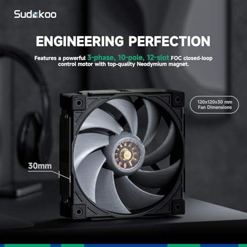 Sudokoo MACH120 120mm Case Fan: PWM Quiet PC Fans with FOC Motor - 4 Pin LCP High Speed Computer Cooling Fan with 500-3000 RPM - Image 3