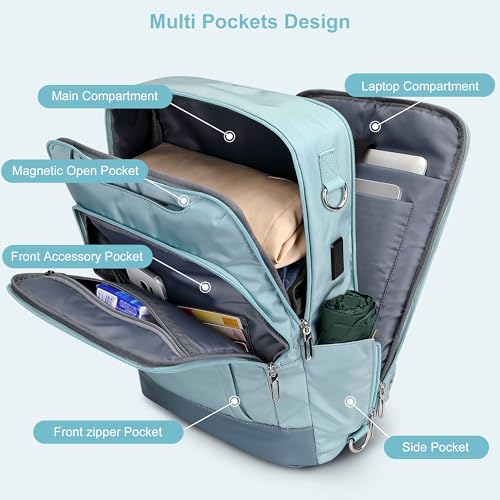 PIJUSHI Travel Backpack for Women TSA 180° Flat Open Fits 16" Waterproof Slim Backpack for Business, Commute, Daily(PE042 Teal Blue) - Image 3