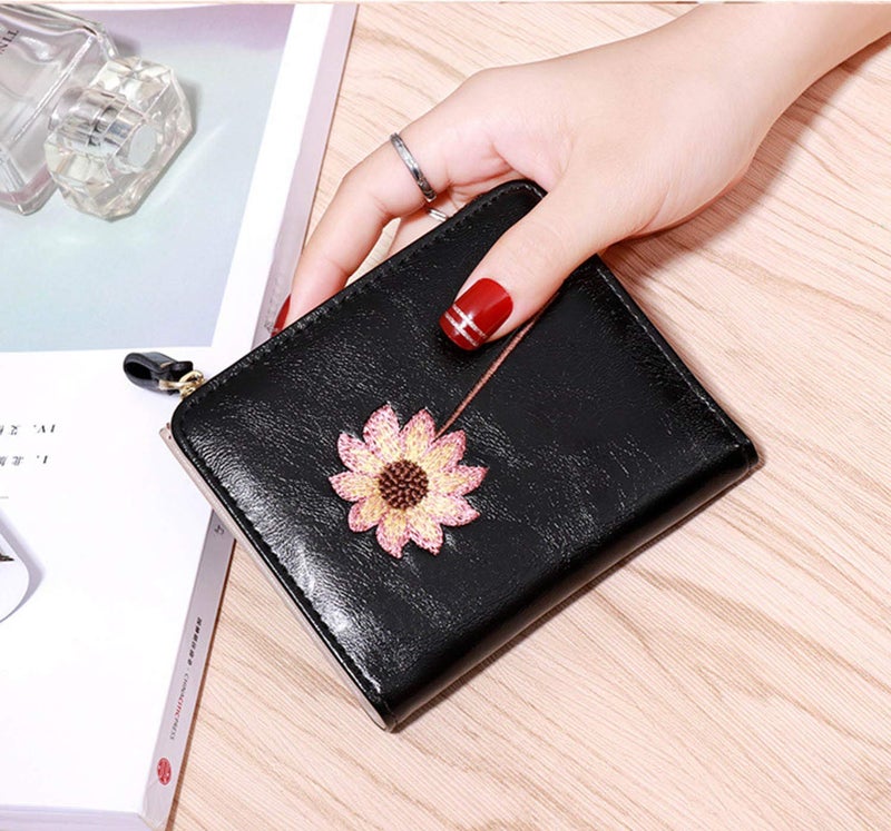 AOXONEL Girls Wallet Small Bifold Womens Wallets Rfid,Compact Female Cute Mini Zipper Coin Card Purse for Teen Girl Kids (Black) - Image 3