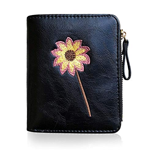 AOXONEL Girls Wallet Small Bifold Womens Wallets Rfid,Compact Female Cute Mini Zipper Coin Card Purse for Teen Girl Kids (Black) - Image 1