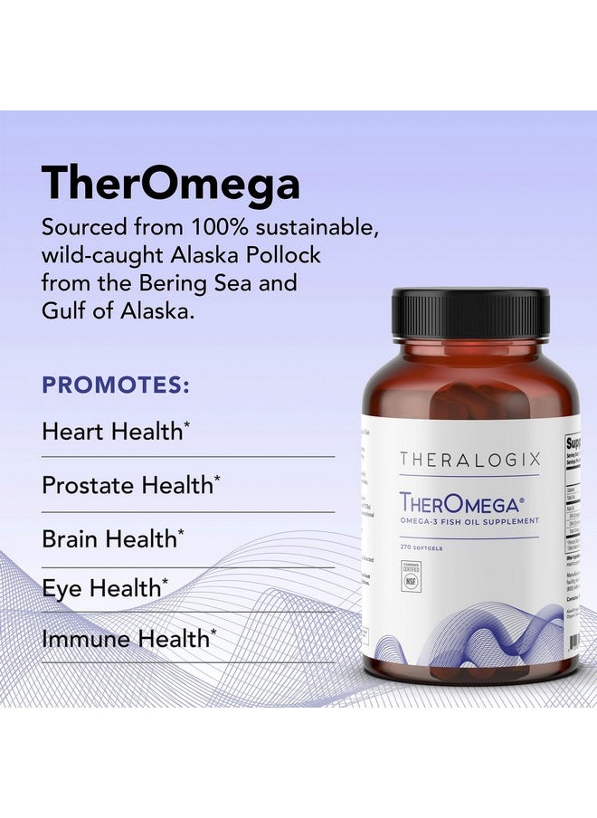 ثيرالوجيكس - مكمل زيت السمك TherOmega Omega-3 من Theralogix - يدعم صحة القلب والدماغ والجهاز المناعي والمفاصل* - 700 مجم من حمض الدوكوساهيكسانويك وحمض إيكوسابنتينويك من سمك بولوك البري من ألاسكا - مصدر مستدام - معتمد من NSF - 270 كبسولة هلامية - Image 1