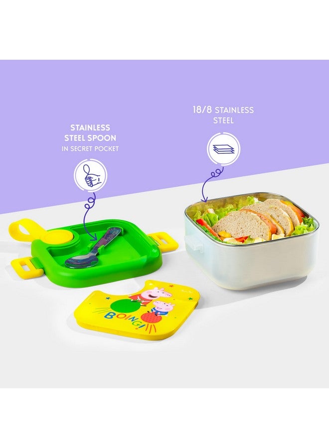 Rabitat rabitat Peppa Pig LUNCHMATE Mini Stainless Steel Lunch Box Go Green 500 ml - 2 Years Brand Warranty | Tiffin Box for Kids | Steel Lunch Box for School Girls and Boys  - Image 2