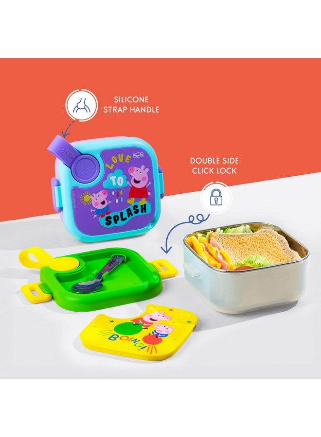 Rabitat rabitat Peppa Pig LUNCHMATE Mini Stainless Steel Lunch Box Go Green 500 ml - 2 Years Brand Warranty | Tiffin Box for Kids | Steel Lunch Box for School Girls and Boys  - Image 4
