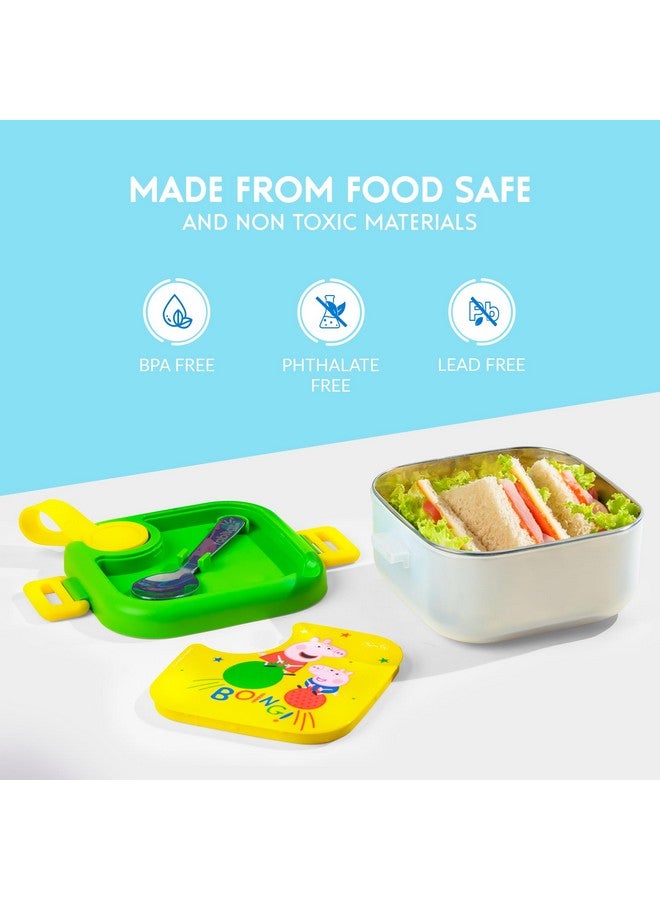 Rabitat rabitat Peppa Pig LUNCHMATE Mini Stainless Steel Lunch Box Go Green 500 ml - 2 Years Brand Warranty | Tiffin Box for Kids | Steel Lunch Box for School Girls and Boys  - Image 3