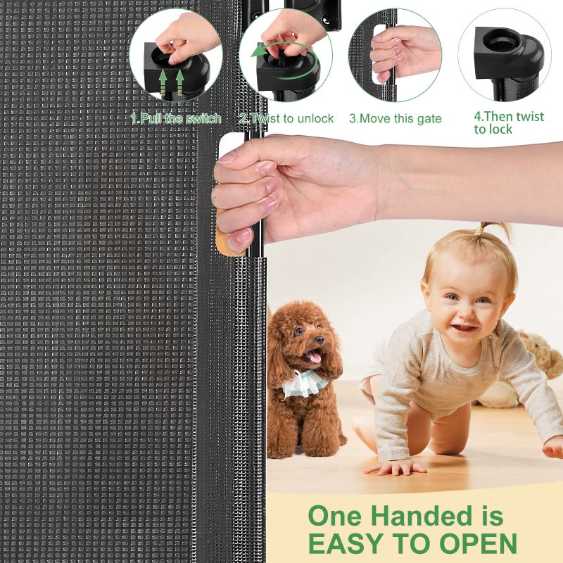 Mypin Upgraded Retractable Baby Gate, Extra Wide Safety Kids or Pets Gate, 33â€ Tall, Extends to 71â€ Wide, Mesh Safety Dog Gate for Stairs, Indoor, Outdoor, Doorways, Hallways(33â€x71â€, Black) - Image 3