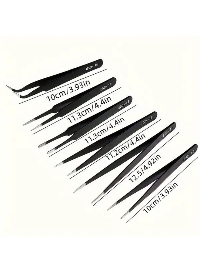 6pcs ESD Anti Static Stainless Steel Curved Tweezers Precision Maintenance Industrial Repair - Image 5