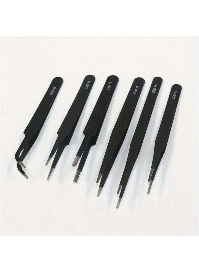 6pcs ESD Anti Static Stainless Steel Curved Tweezers Precision Maintenance Industrial Repair - Image 1