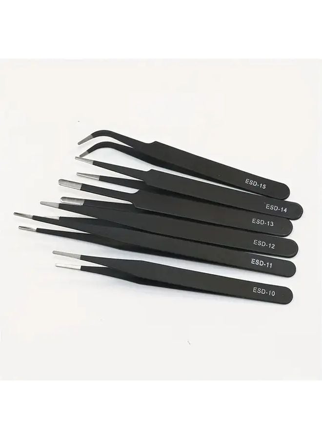 6pcs ESD Anti Static Stainless Steel Curved Tweezers Precision Maintenance Industrial Repair - Image 3