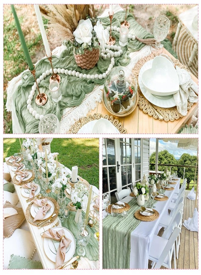 CKIKU 6 Pack Sage Green Cheesecloth Table Runner 35x120 Inch Gauze Rustic Boho Table Runner 10FT Cheese Cloth for Wedding Decor Party Bridal Baby Shower Spring Table Decoration - Image 5