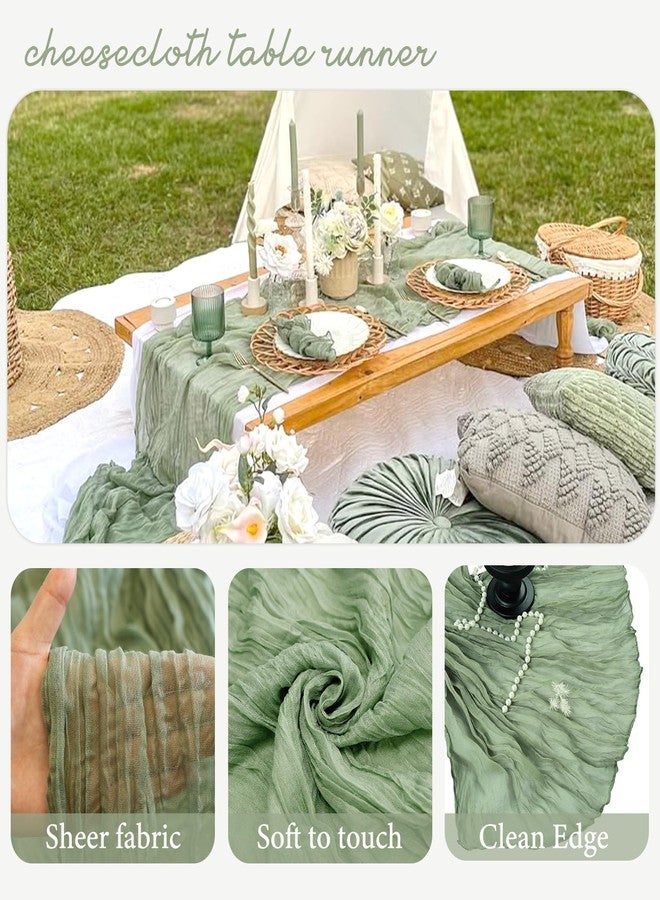 CKIKU 6 Pack Sage Green Cheesecloth Table Runner 35x120 Inch Gauze Rustic Boho Table Runner 10FT Cheese Cloth for Wedding Decor Party Bridal Baby Shower Spring Table Decoration - Image 3