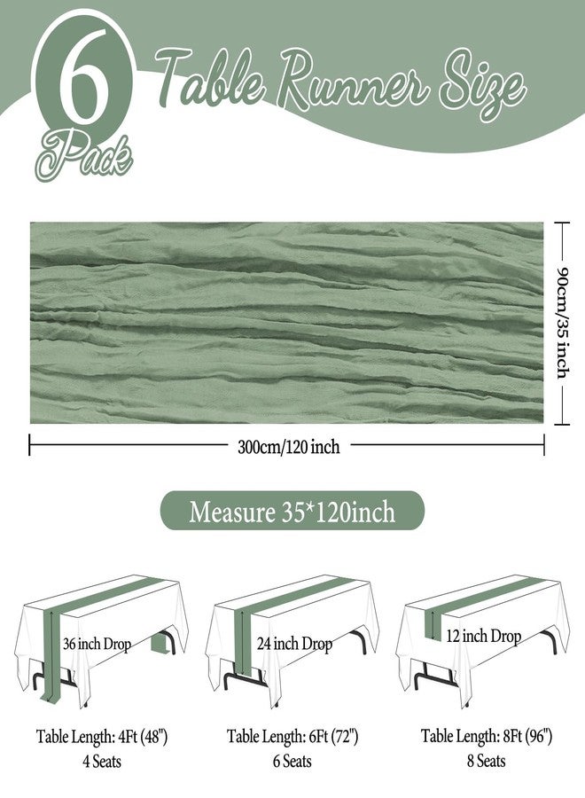 CKIKU 6 Pack Sage Green Cheesecloth Table Runner 35x120 Inch Gauze Rustic Boho Table Runner 10FT Cheese Cloth for Wedding Decor Party Bridal Baby Shower Spring Table Decoration - Image 2