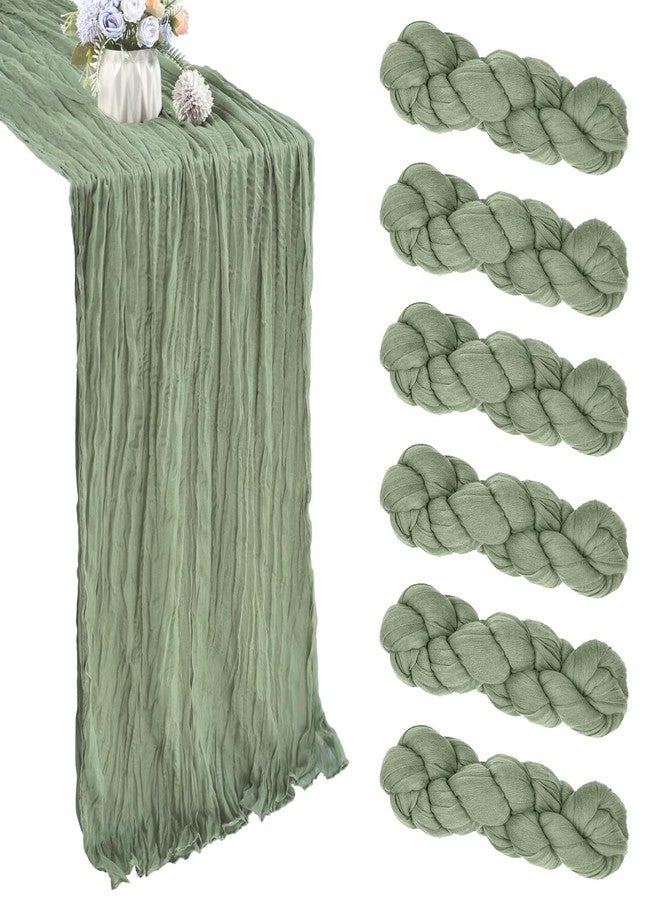 CKIKU 6 Pack Sage Green Cheesecloth Table Runner 35x120 Inch Gauze Rustic Boho Table Runner 10FT Cheese Cloth for Wedding Decor Party Bridal Baby Shower Spring Table Decoration - Image 1