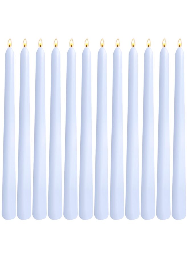 12 شمعة مدببة زرقاء فاتحة، شمعدانات غير معطرة بطول 10 بوصات، لا تسيل، تدوم لفترة طويلة من 6 إلى 7 ساعات، مثالية لتزيين المنزل وحفلات الزفاف وحفلات استقبال المولود والمناسبات. - Image 1