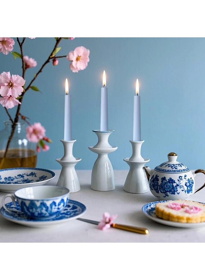 12 شمعة مدببة زرقاء فاتحة، شمعدانات غير معطرة بطول 10 بوصات، لا تسيل، تدوم لفترة طويلة من 6 إلى 7 ساعات، مثالية لتزيين المنزل وحفلات الزفاف وحفلات استقبال المولود والمناسبات. - Image 2