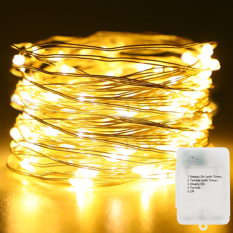 echosari Fairy Lights Battery Operated 16.4Ft 50 LED Silver Copper Wire Twinkle Lights with 2 Lighting Modes for Christmas Bedroom Wedding Dorm Party Holiday Yard Decoration (Warm White) - Image 1