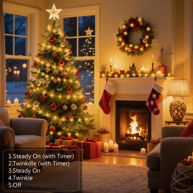 echosari Fairy Lights Battery Operated 16.4Ft 50 LED Silver Copper Wire Twinkle Lights with 2 Lighting Modes for Christmas Bedroom Wedding Dorm Party Holiday Yard Decoration (Warm White) - Image 3