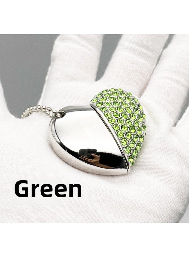 Crystal USB Flash Disk Brick-inlaid Heart-shaped USB Flash Disk 32G Creative Jewelry 64G Brick Gift USB Flash Disk High Speed 3.0logo-Color:Green-Capacity:512MB - Image 1