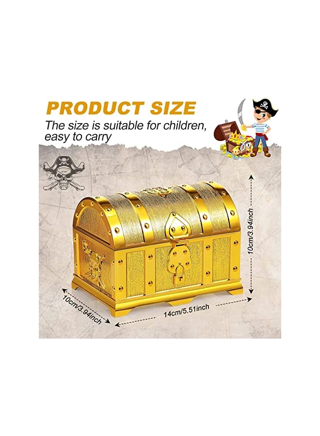 The Bros Pirate Treasure Chest Vintage Treasures Collection Storage Box Gold Treasure Box Vintage Prize Box Plastic Toy Box Treasure Chest Toys Games Activities Amusements for Classroom Party Favors Props - Image 5