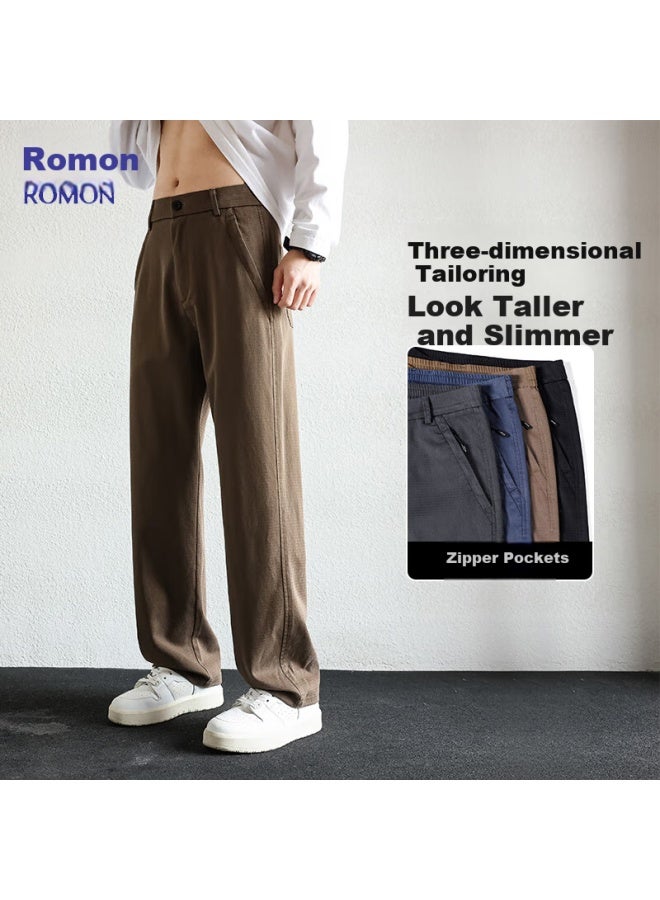 ROMON Luomeng [Tencel Lyocell] Men'S Casual Pants, Summer Breathable Lightweight Slimming Loose Straight-Leg Trousers, Coffee Color, Size 38 - Image 4