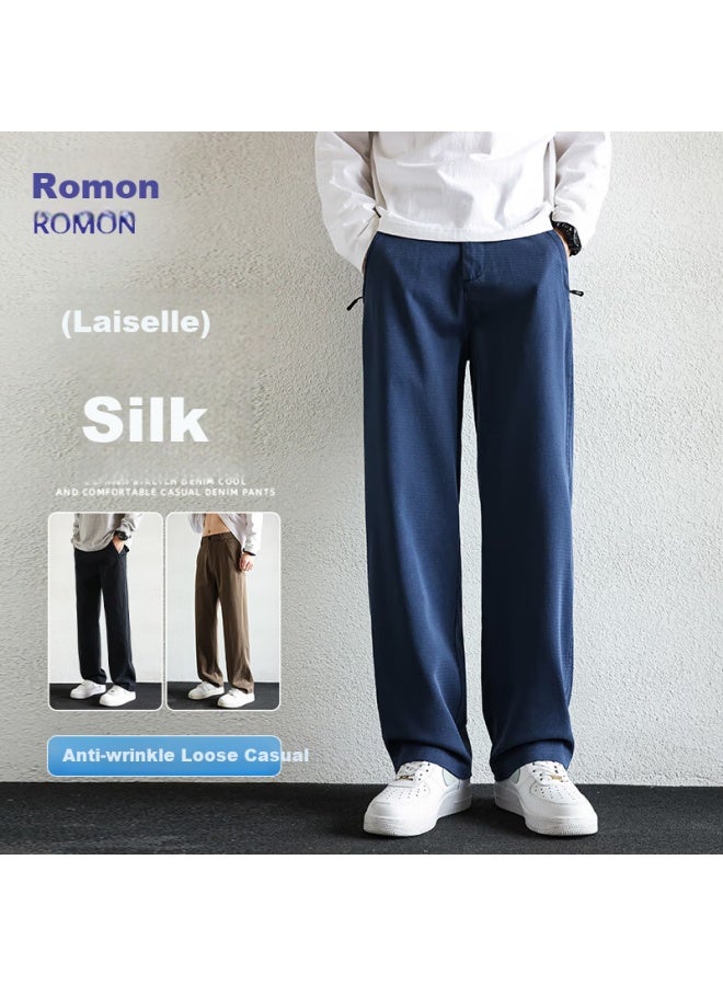 ROMON Luomeng [Tencel Lyocell] Men'S Casual Pants, Summer Breathable Lightweight Slimming Loose Straight-Leg Trousers, Coffee Color, Size 38 - Image 5