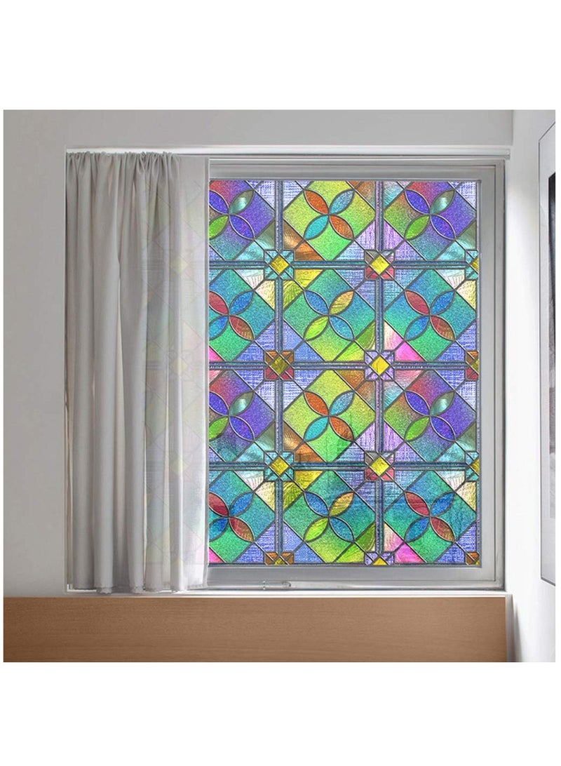 Colorful 3D Stained Glass Window Privacy Film for Home, Kitchen, Office, Bedroom, Living Room, and Bathroom (45x100cm) - Decorative Diamond Design for Enhanced Privacy. - Image 1