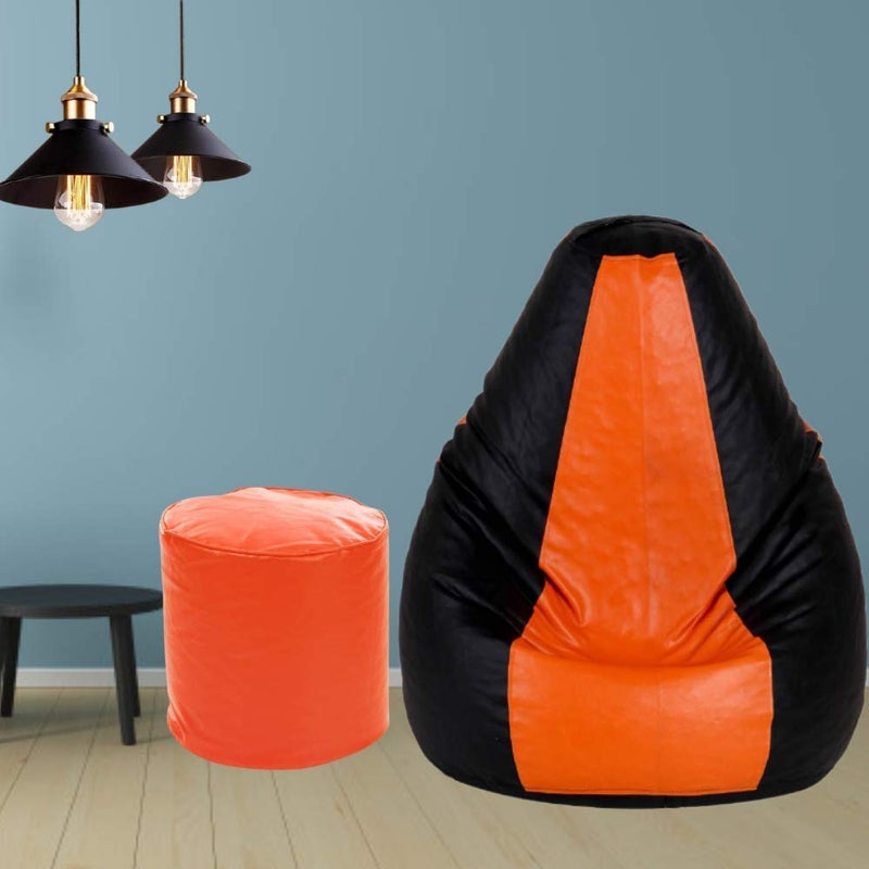 TRUE 2 F Orange and Black Large Bean Bag Cover Without Beans with Orange muddha - Image 1