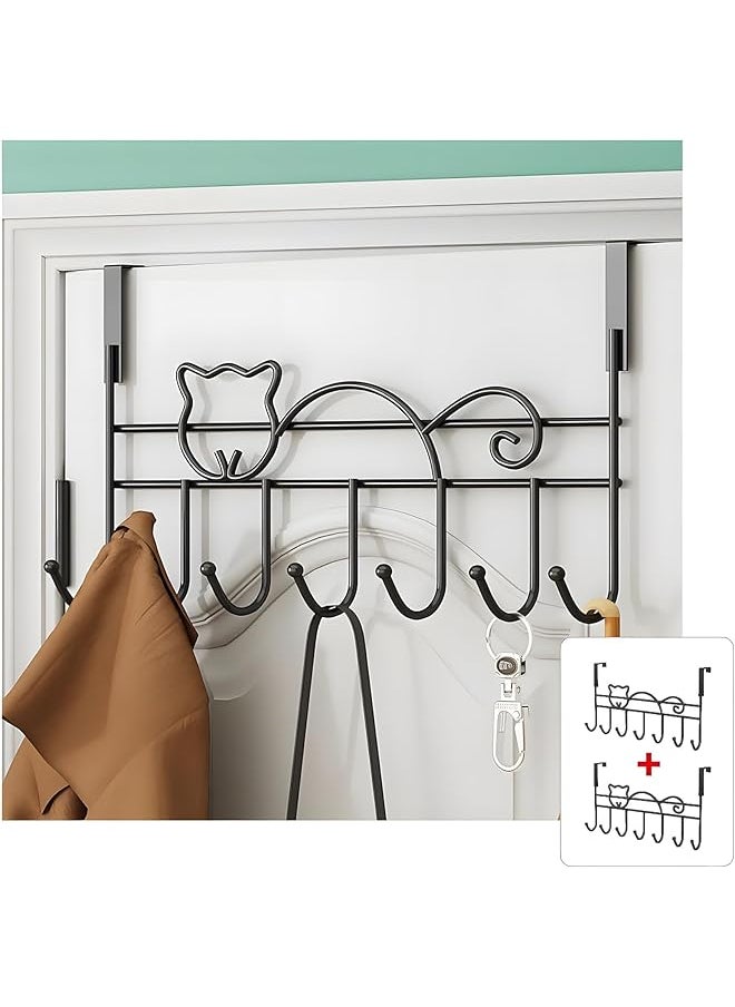 PROMASS promass Over the Door Hooks, 2 Pack Metal Over The Door Towel Hook with 7 Hooks, Heavy Duty Over Door Hanger Rack Coat Hook, Hanging Storage Rack for Purses, Scarves, Hat, Coats, Clothes (Black)  - Image 1