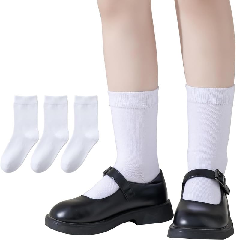 KETKAR Boys & Girls White Calf Length Solid School Socks (Pack of 3 Pairs), 6-7 Years - Image 1