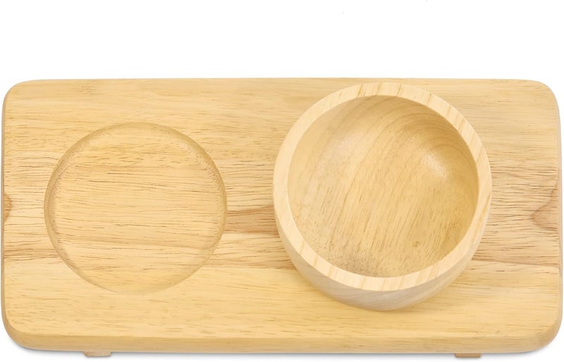 AeraVida AeraVida Light Brown Rubber Tree Wood Set of Sauce Bowl with Wood platter  Wooden Utensils  Wooden Serving Platters  Wooden Utensils Set for Cooking Eating  Round Wooden Plates  - Image 2