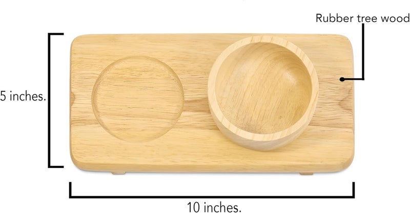 AeraVida AeraVida Light Brown Rubber Tree Wood Set of Sauce Bowl with Wood platter  Wooden Utensils  Wooden Serving Platters  Wooden Utensils Set for Cooking Eating  Round Wooden Plates  - Image 4