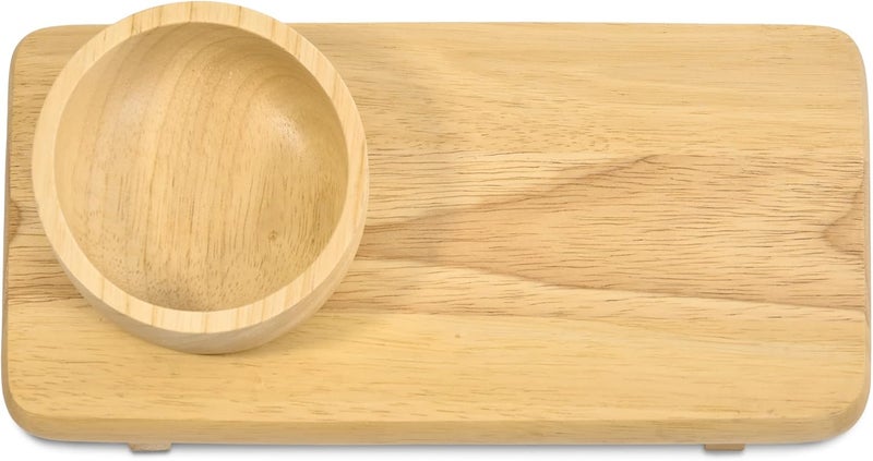 AeraVida AeraVida Light Brown Rubber Tree Wood Set of Sauce Bowl with Wood platter  Wooden Utensils  Wooden Serving Platters  Wooden Utensils Set for Cooking Eating  Round Wooden Plates  - Image 3