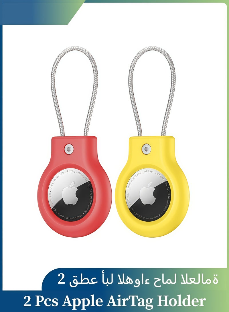 2 Pieces Apple AirTag Holder, Anti-Lost AirTag Lock Case, 360° Protective Case, AirTag Keychain Holder (Yellow and Red) - Image 1