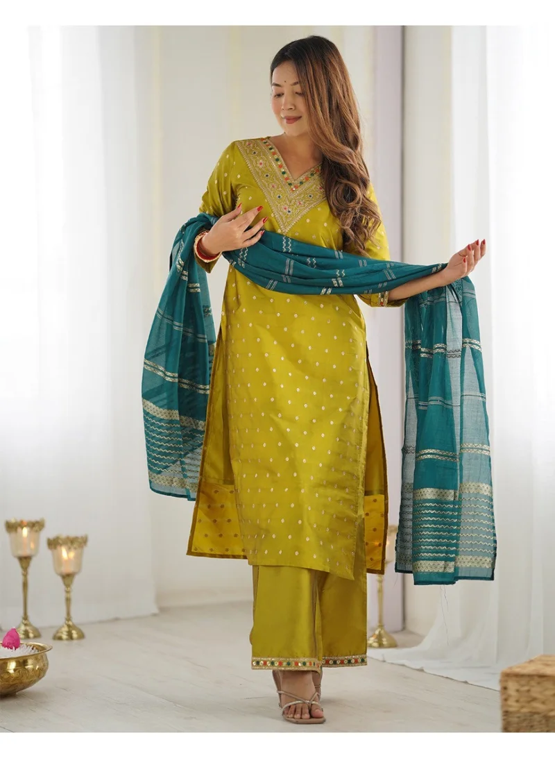 Ameya  ﻿Chanderi-kurta-pant-with-dupatta for Women | Best Price UAE