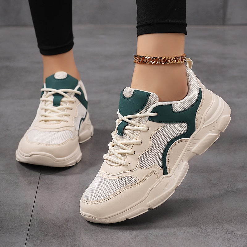 White mesh sports shoes, women's, breathable flat shoes, casual travel shoes - Image 1