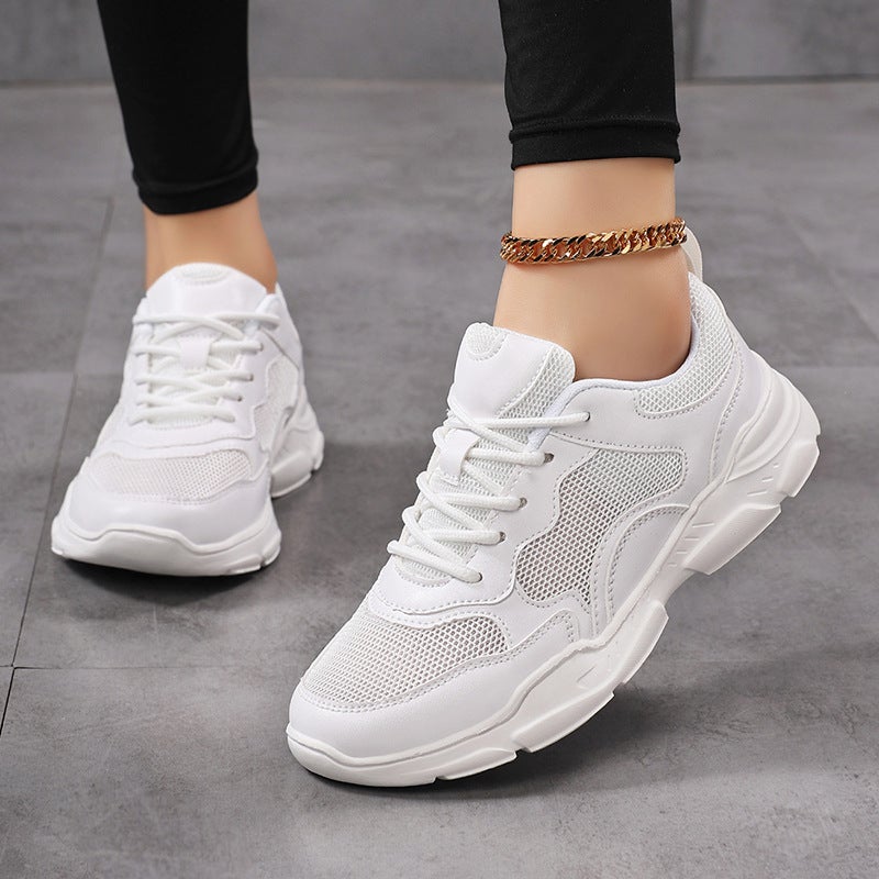 White mesh sports shoes, women's, breathable flat shoes, casual travel shoes - Image 2