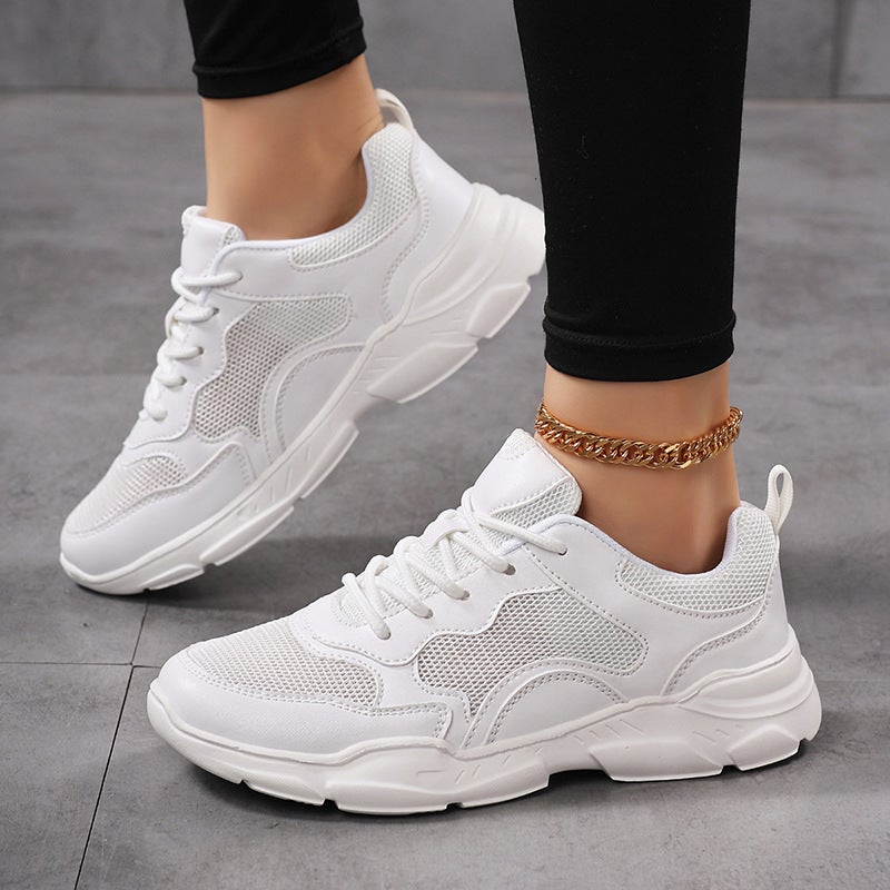 White mesh sports shoes, women's, breathable flat shoes, casual travel shoes - Image 3