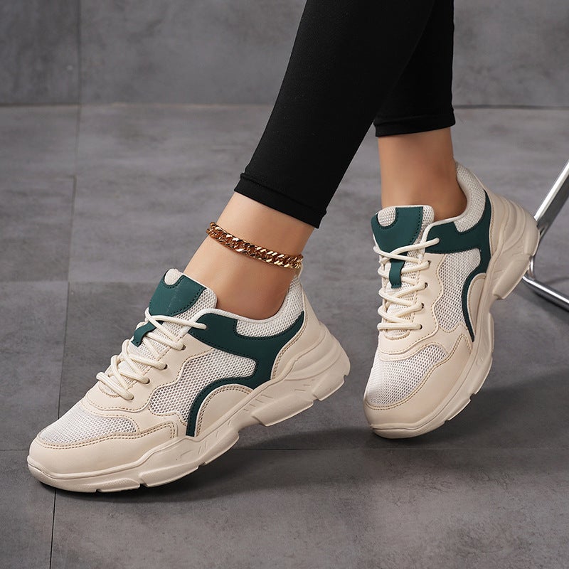 White mesh sports shoes, women's, breathable flat shoes, casual travel shoes - Image 5