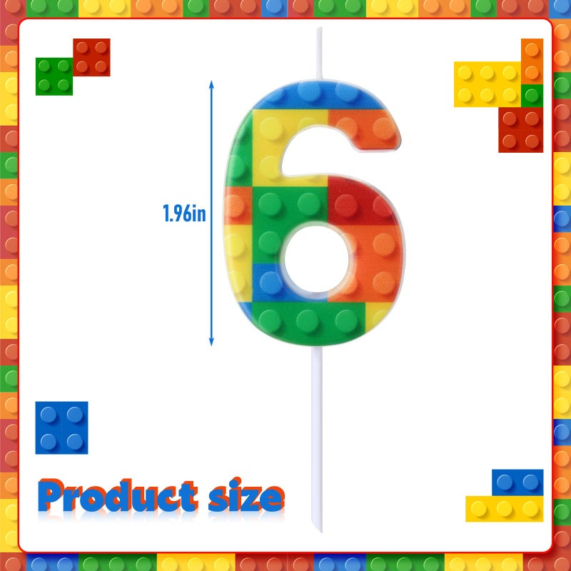 Rossesay Building Block Number 0-9 Birthday Cake Candle Numeral Birthday Sparkler Candles for Building Block Cake Topper for Party Decorations Supplies(Number 6) - Image 2