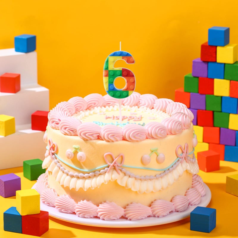 Rossesay Building Block Number 0-9 Birthday Cake Candle Numeral Birthday Sparkler Candles for Building Block Cake Topper for Party Decorations Supplies(Number 6) - Image 4