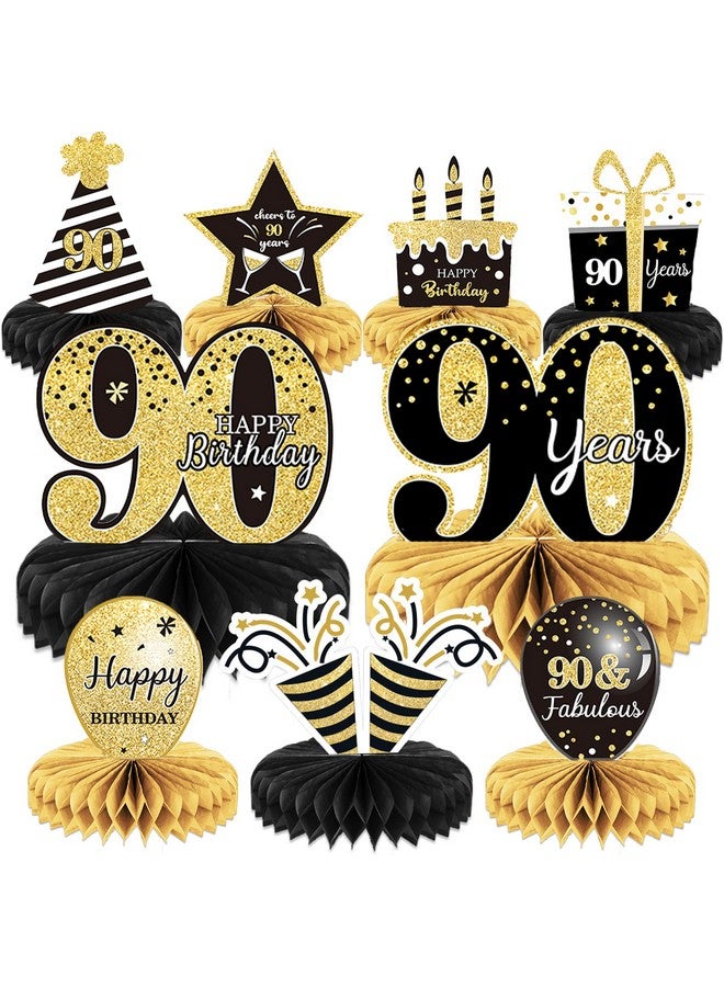 Tevxj 9 Pieces 90Th Birthday Decoration 90Th Birthday Centerpieces For Tables Decorations Cheers To 90 Years Honeycomb Table Topper For Men And Women Nighty Years Birthday Party Decoration Supplies(90Th) - Image 1
