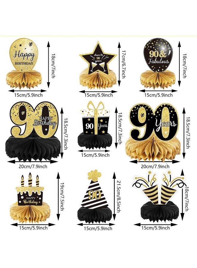Tevxj 9 Pieces 90Th Birthday Decoration 90Th Birthday Centerpieces For Tables Decorations Cheers To 90 Years Honeycomb Table Topper For Men And Women Nighty Years Birthday Party Decoration Supplies(90Th) - Image 2