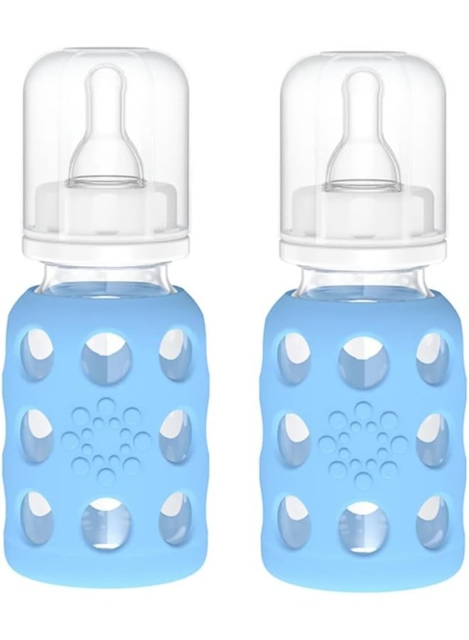 lifefactory زجاجة رضّاعة للأطفال من لايف فاكتوري مع غلاف سيليكون، عبوة 2 (أزرق، 4 أونصات) - Image 1