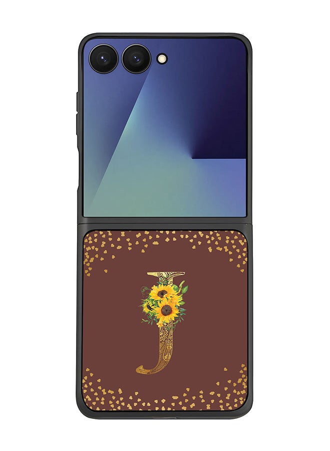 Stylizedd For Samsung Galaxy Z Flip7 Case,Slim fit Camera Protection, Shockproof Thin Phone cover  - Custom Floral Monogram - J  (Brown )
