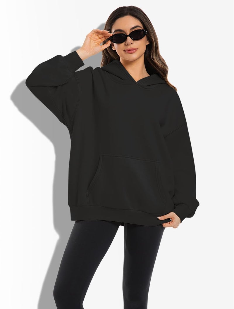 XFIFM 2 Pack Womens Oversized Hoodies Sweatshirts Fleece Hooded Pullover Tops Sweaters Casual Comfy Fall Fashion Heather Grey/Black - Image 3