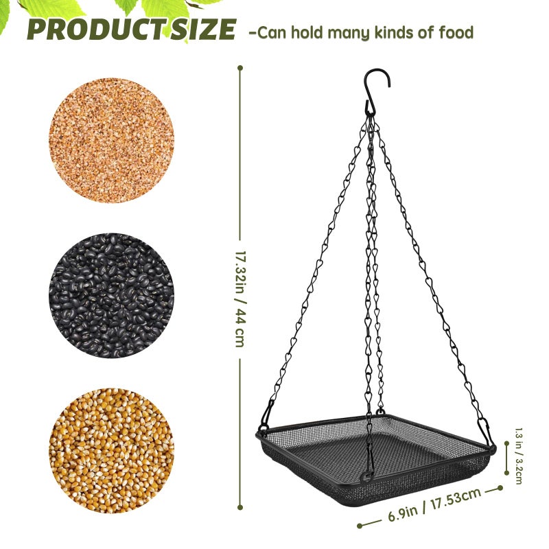 MIXXIDEA Hanging Bird Feeder Tray Metal Mesh Platform Seed Feeder with Durable Chains for Outdoors Garden Great for Attracting Birds (1 Pack) - Image 2