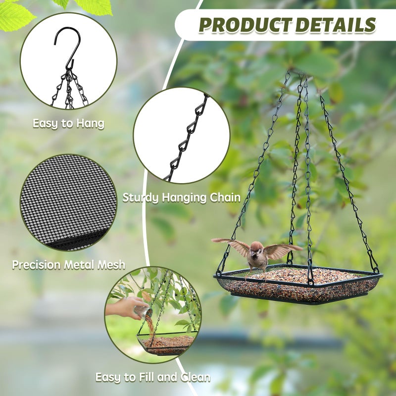 MIXXIDEA Hanging Bird Feeder Tray Metal Mesh Platform Seed Feeder with Durable Chains for Outdoors Garden Great for Attracting Birds (1 Pack) - Image 3