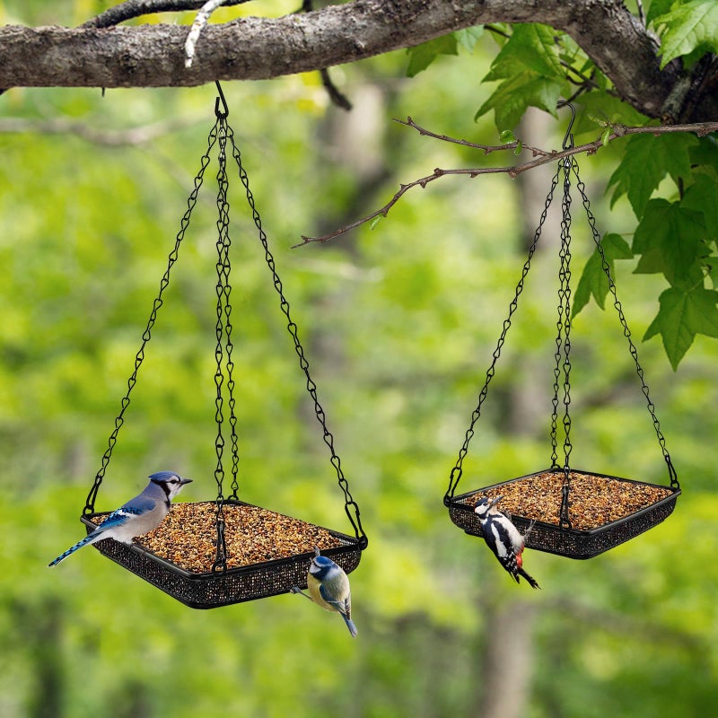 MIXXIDEA Hanging Bird Feeder Tray Metal Mesh Platform Seed Feeder with Durable Chains for Outdoors Garden Great for Attracting Birds (1 Pack) - Image 5